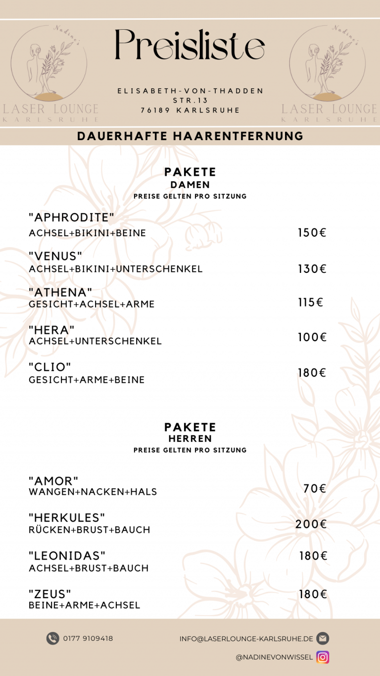 Preisliste Laser Lounge Karlsruhe
