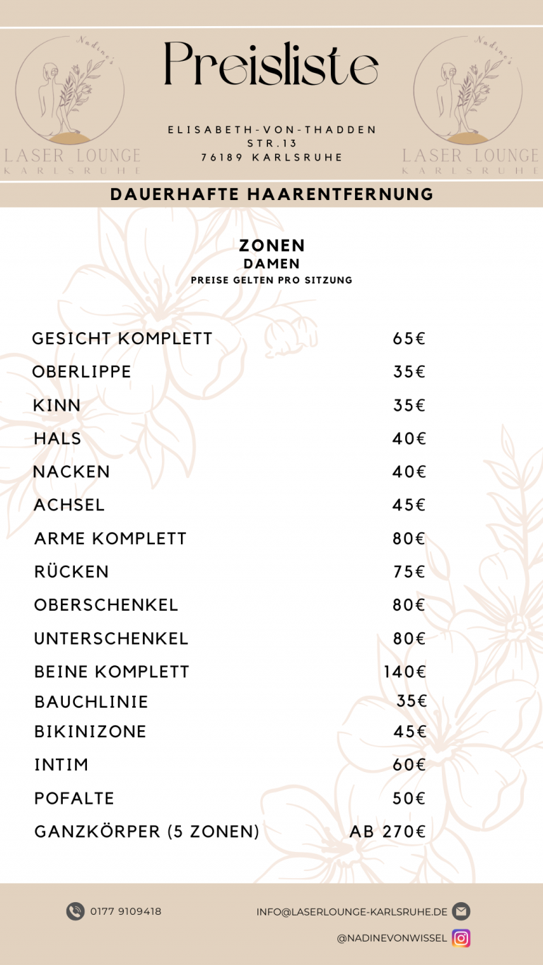 Preisliste Laser Lounge Karlsruhe